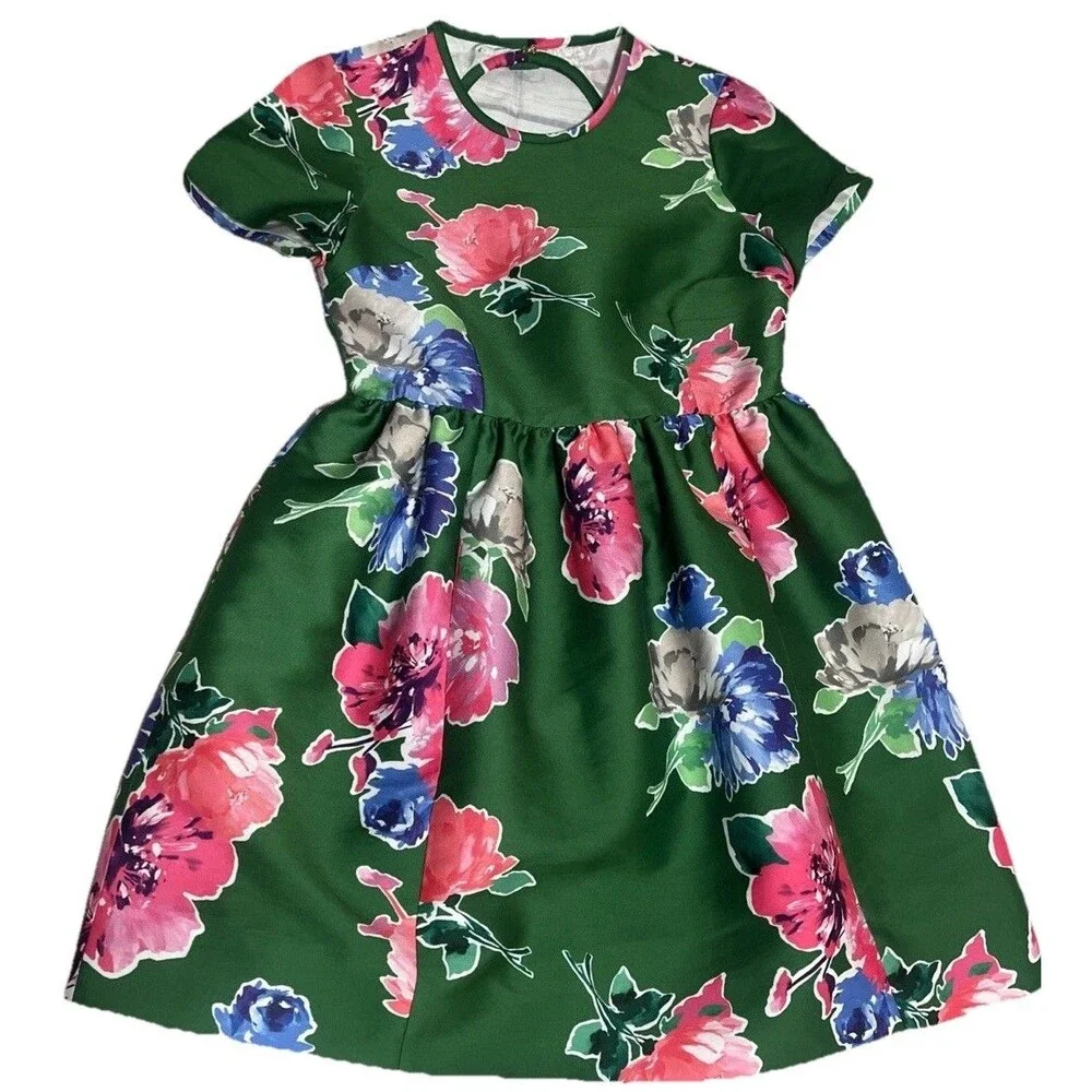 Kate Spade Stelli In Full Bloom Dress Size 10 Green Floral Fit Flare
